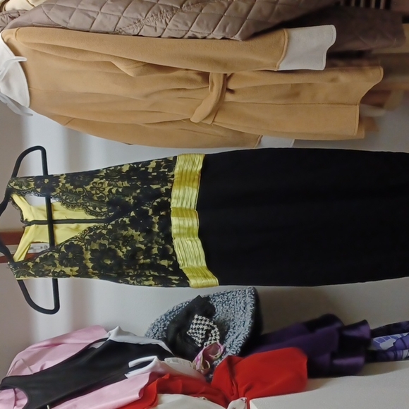 Donna Morgan Vtg Racer-back Little Black Dress, lace crossover front, lime green - Picture 1 of 7
